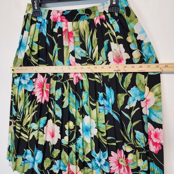 Vintage Alfred Dunner Floral Pleated Midi Skirt Size 12P Elastic Waist Tropical - Picture 9 of 11